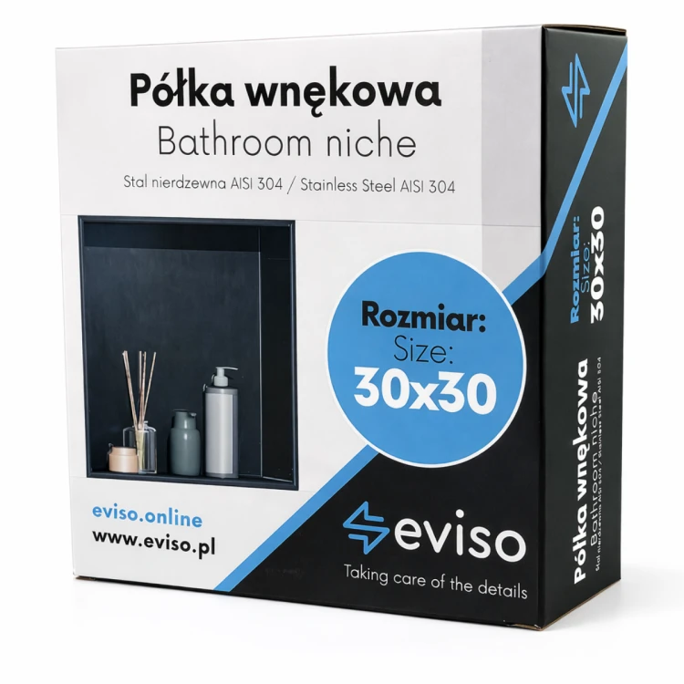 Półka wnękowa łazienkowa, czarna matowa 300mm x 300mm x 100mm — PWBL-0330 — zdjęcie 6