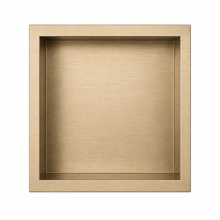 Półka wnękowa łazienkowa, złota szczotkowana 300mm x 300mm x 100mm — PWGO-0230 — zdjęcie 8